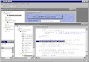 De handige Visual dBASE Source Editor en op de achtergrond de nieuwe Project Explorer.
